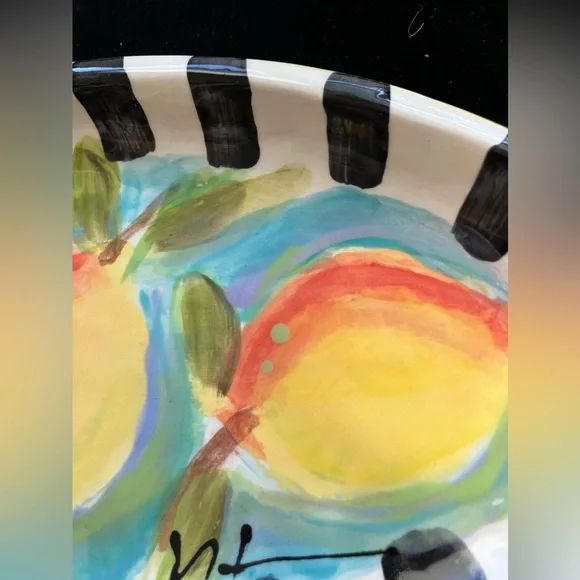 Handmade Ceramic Oval Serving Tray “Lemons On Aqua 11”x6” Original Design - Picture 2 of 8